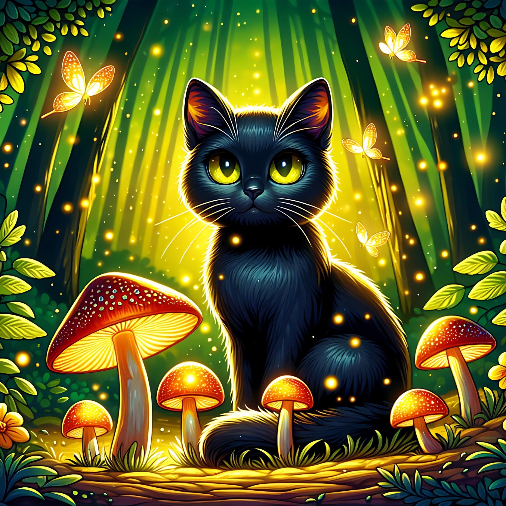Black Cat in Enchanted Forest