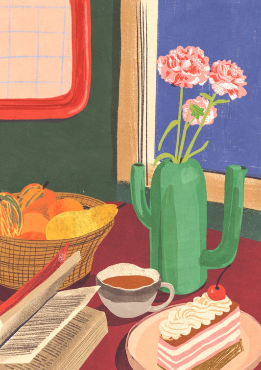 Book, coffee and cake