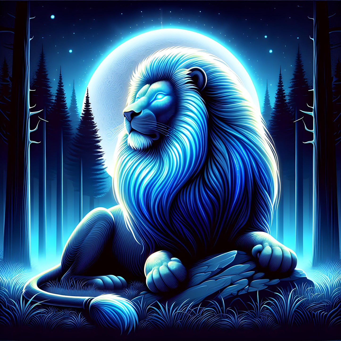 Blue Lion in Forest