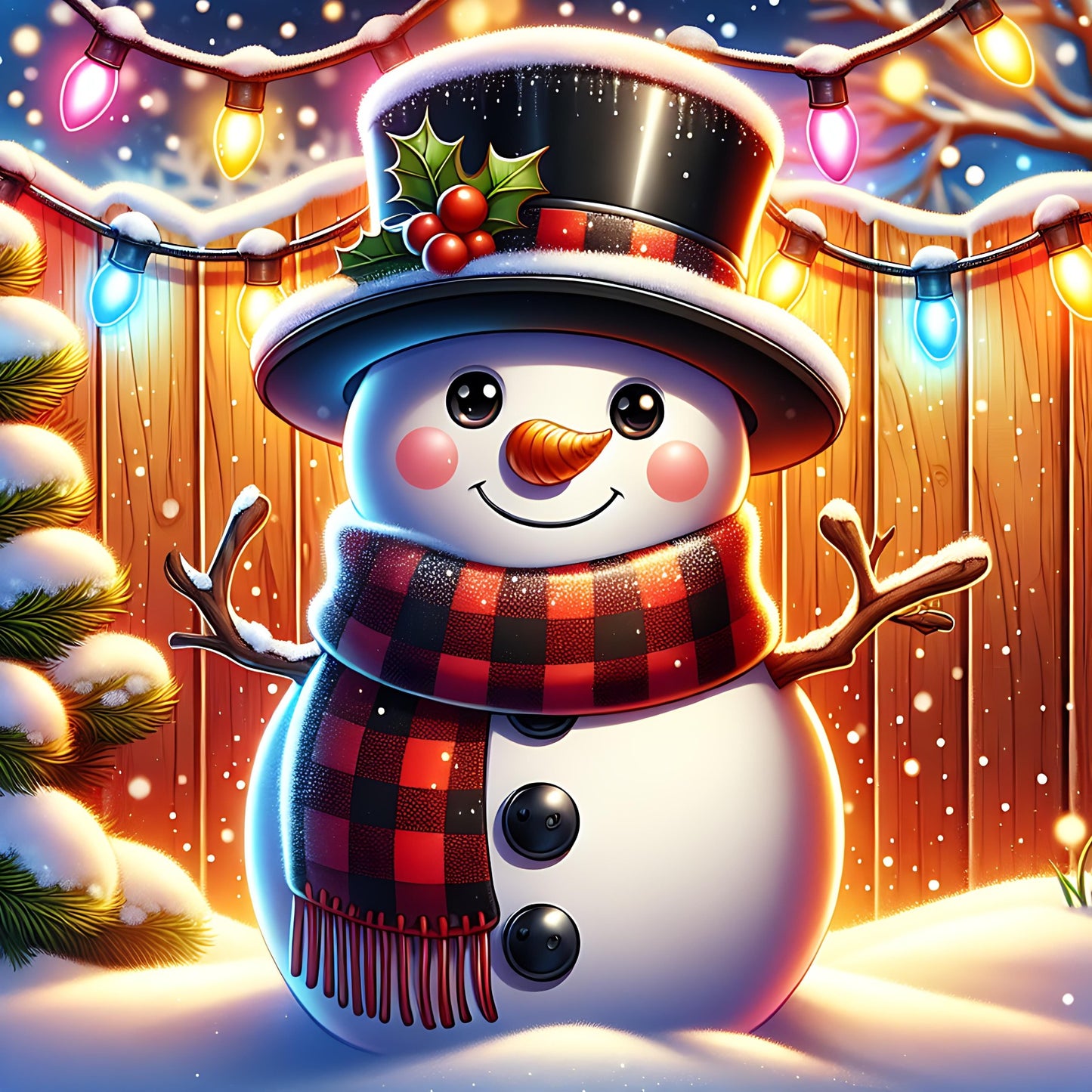 Smiling Snowman with Lights