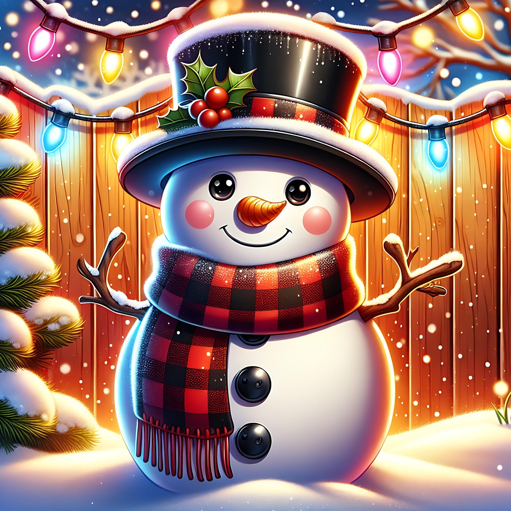 Smiling Snowman with Lights