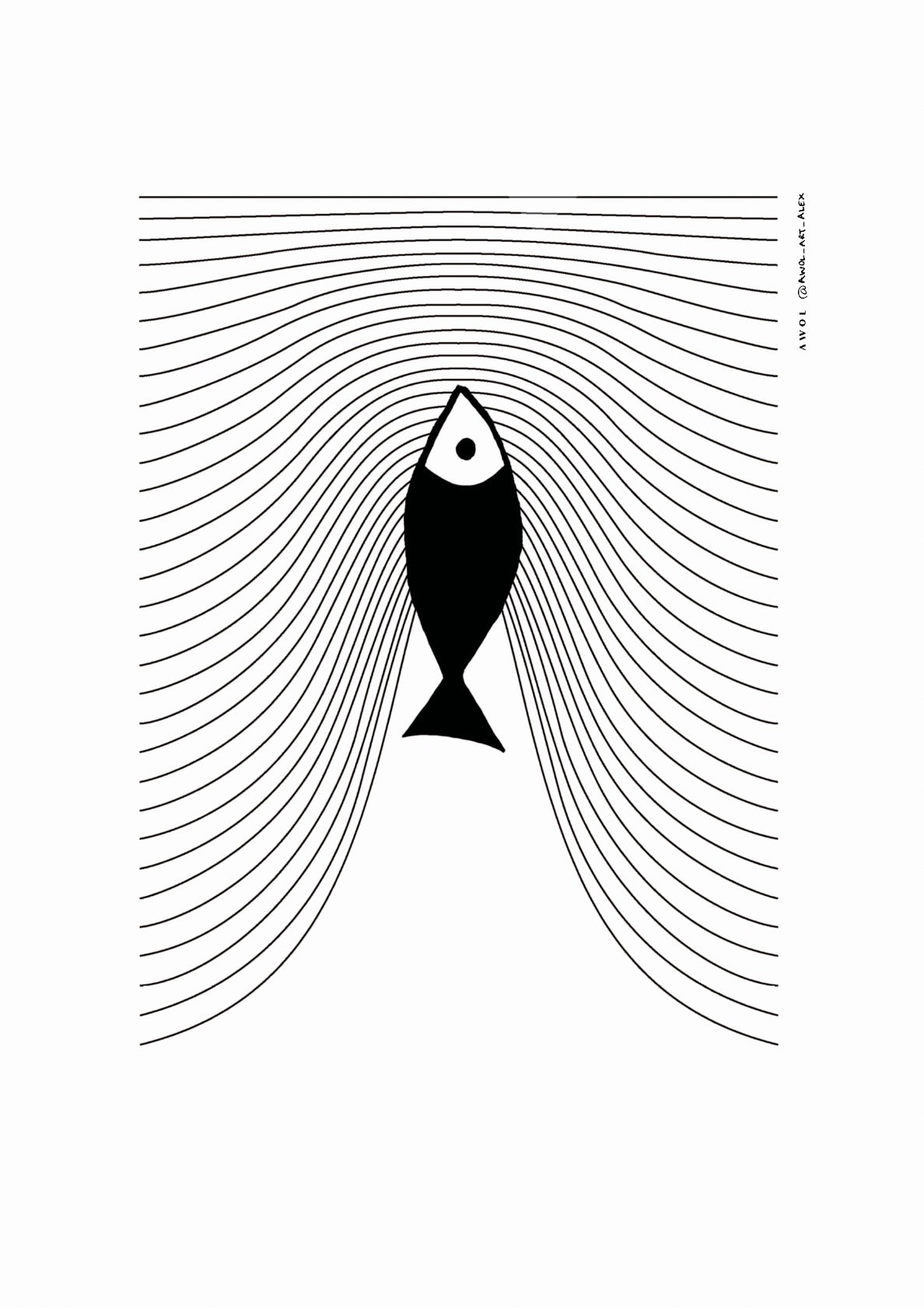 Minimalist Fish Swimming Against The Tide