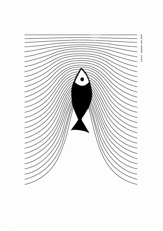Minimalist Fish Swimming Against The Tide
