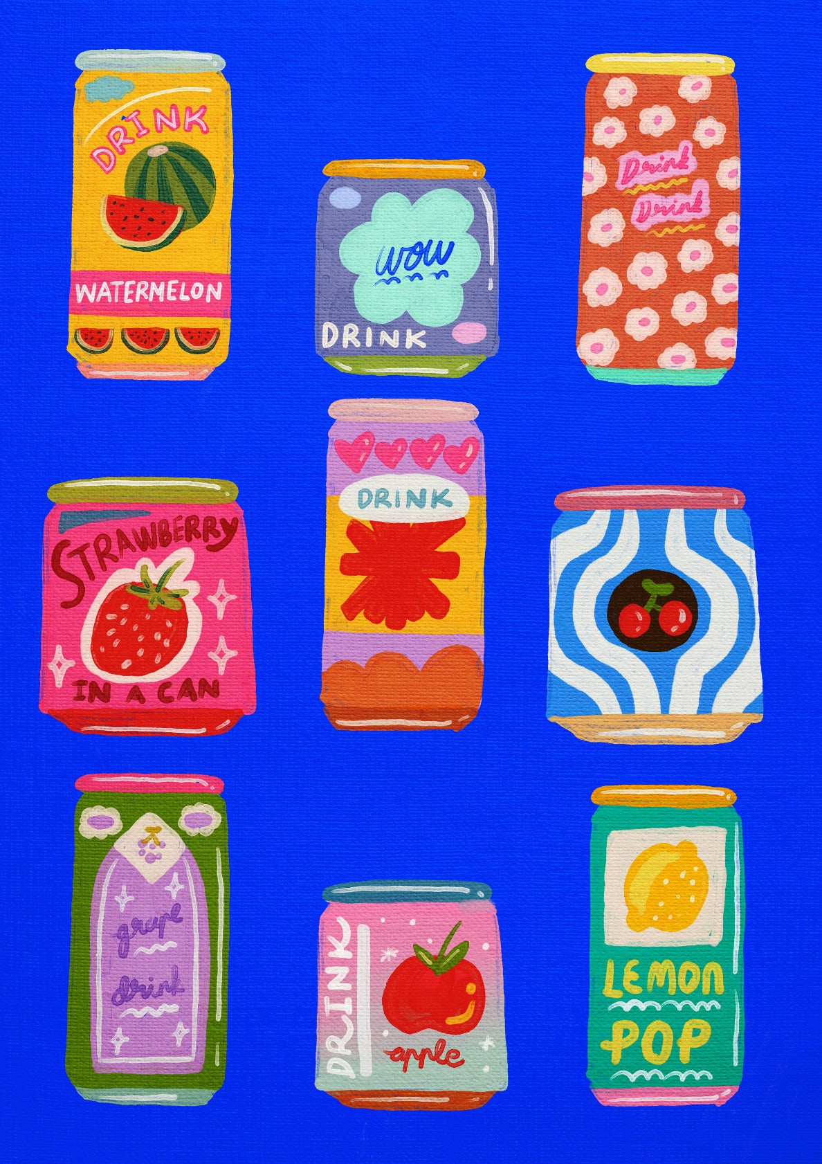 Playful Beverage Can Art Blue