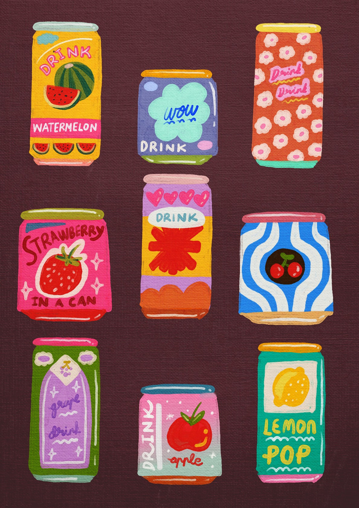 Playful Beverage Can Art Brown