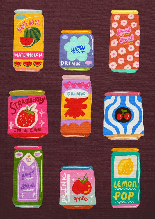 Playful Beverage Can Art Brown