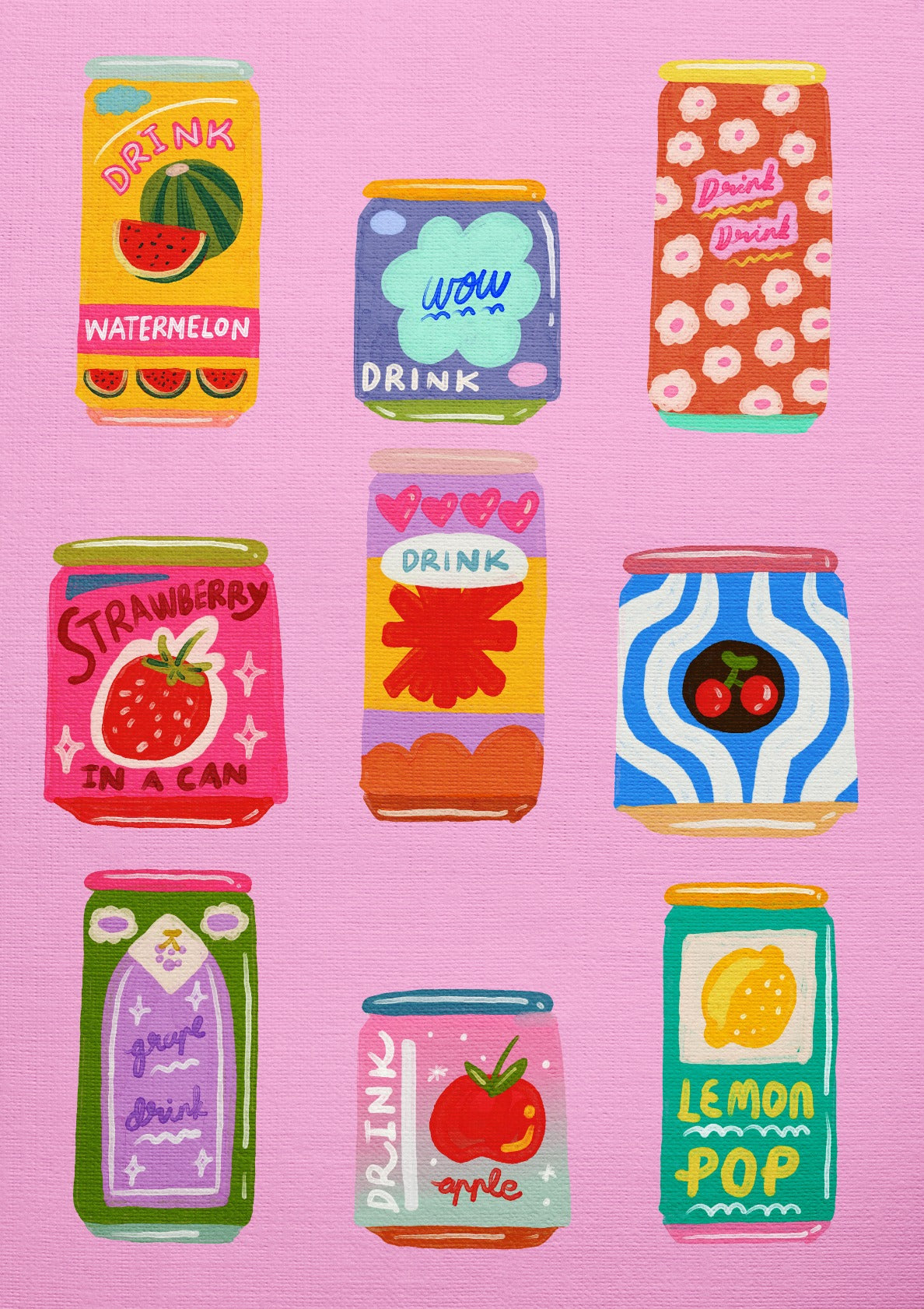Playful Beverage Can Art Pink