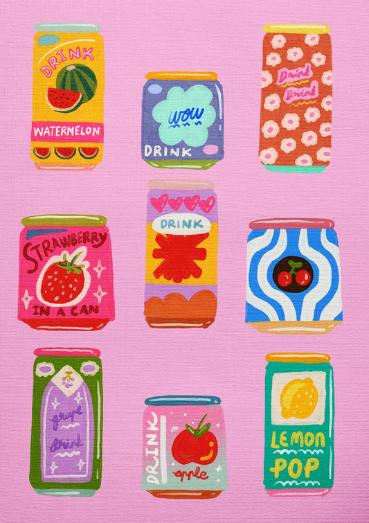 Playful Beverage Can Art Pink