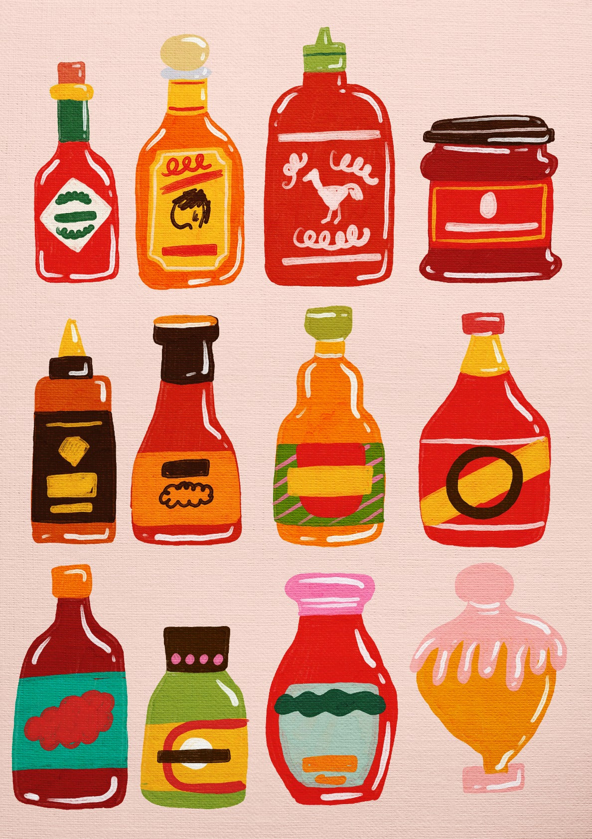 Hot Sauce Bottle Art Beige