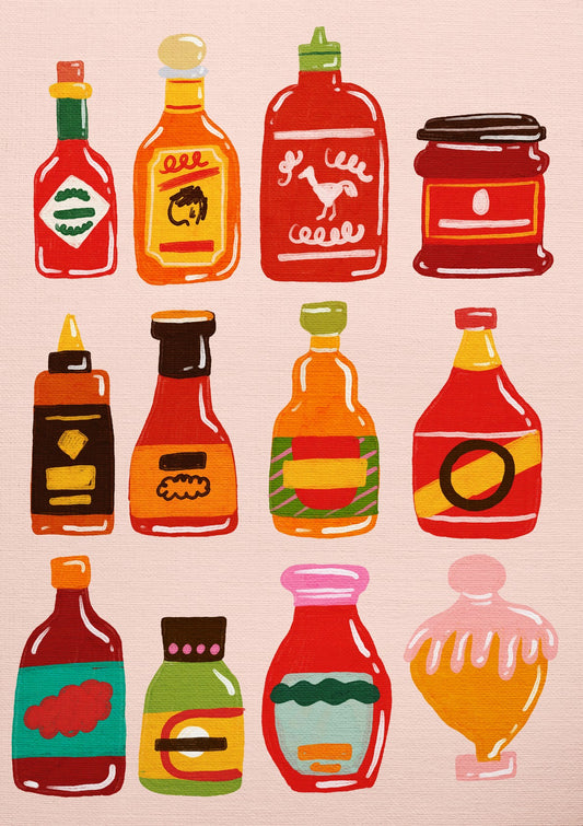 Hot Sauce Bottle Art Beige