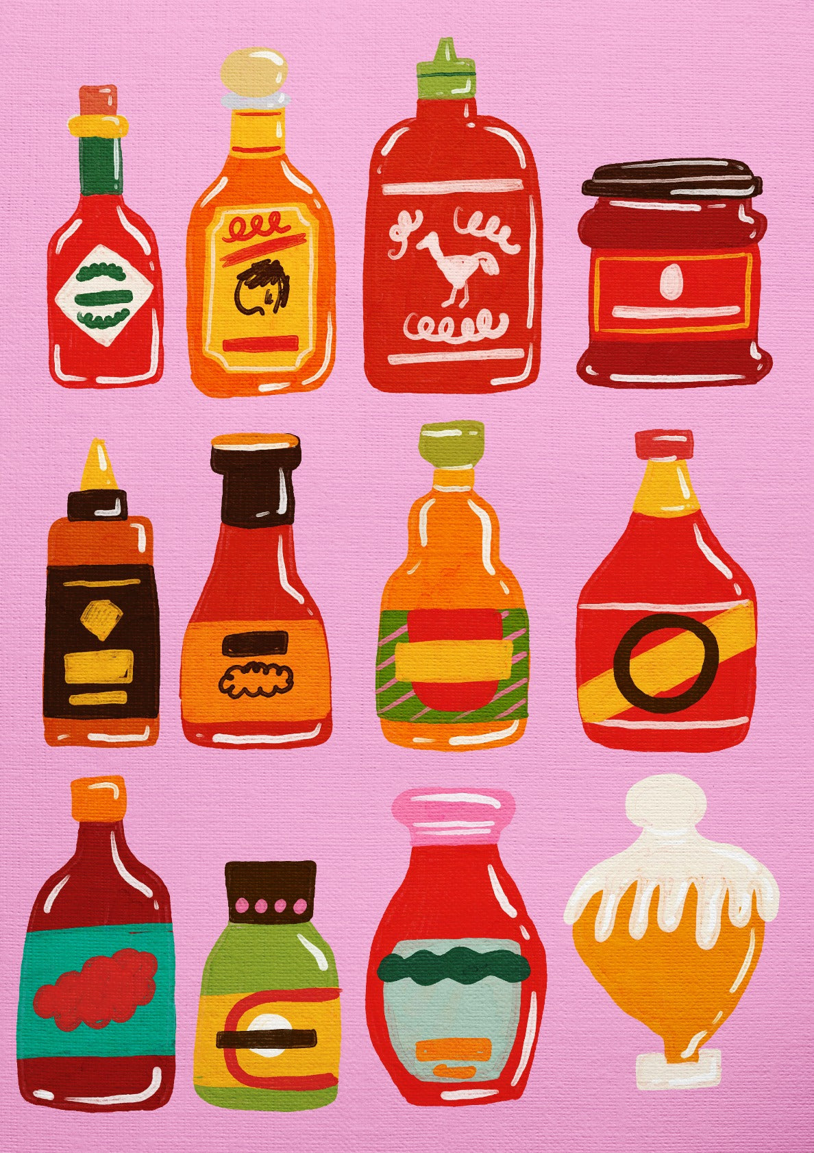 Hot Sauce Bottle Art Pink