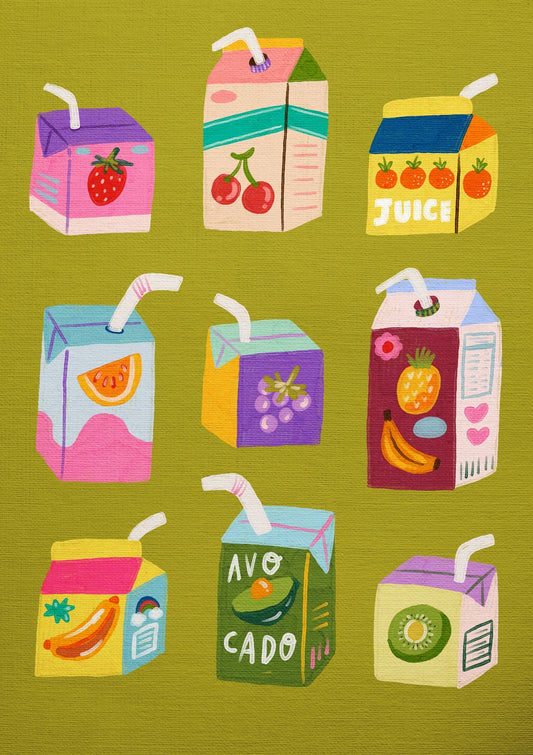 Colorful Juice Box Art Olive