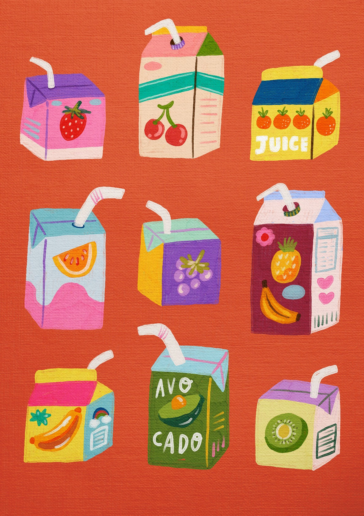 Colorful Juice Box Art Red