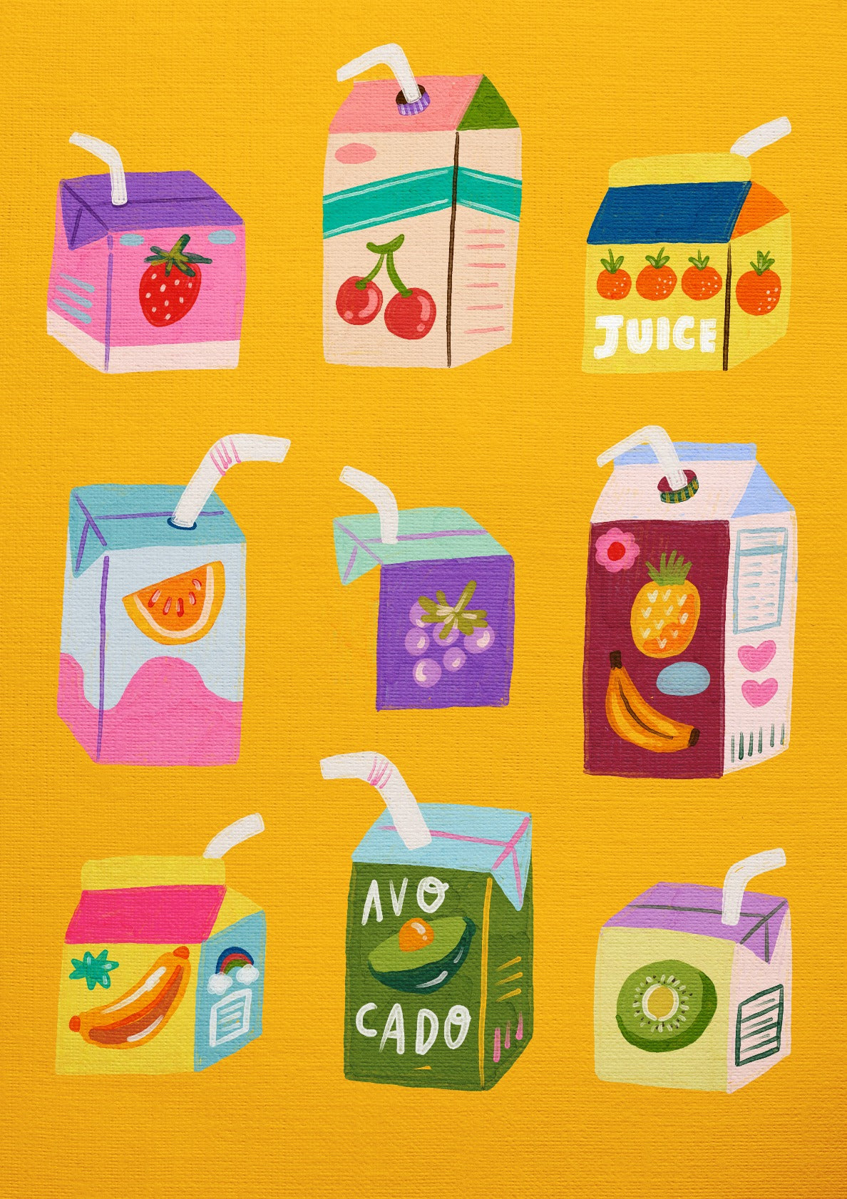 Colorful Juice Box Art Yellow