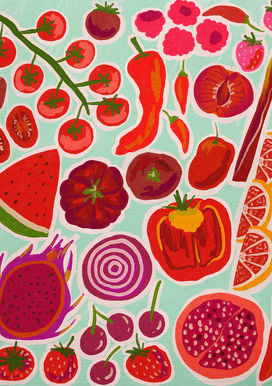 Red Fruits and Vegetables Art Mint