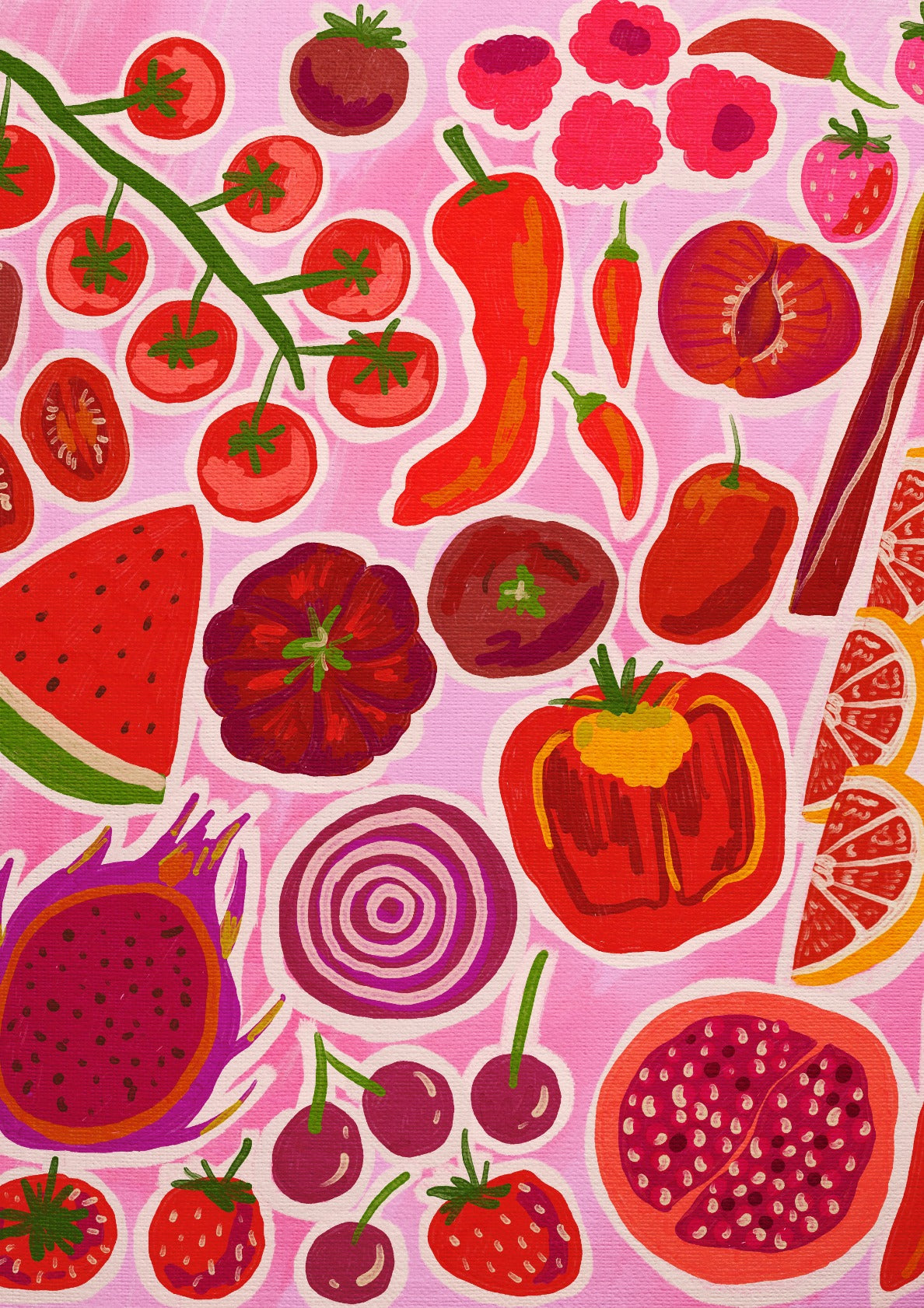 Red Fruits and Vegetables Art Pink