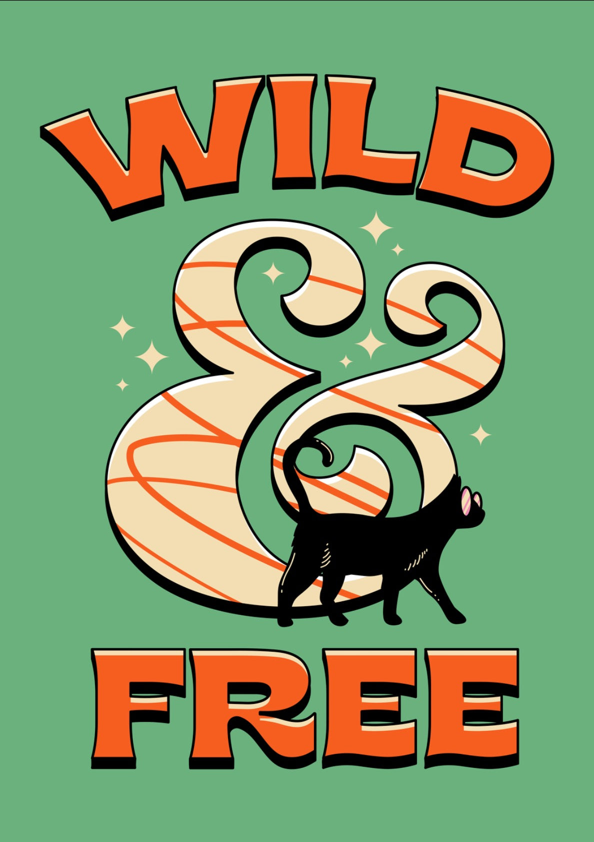 Wild & Free Black Cat in mint green