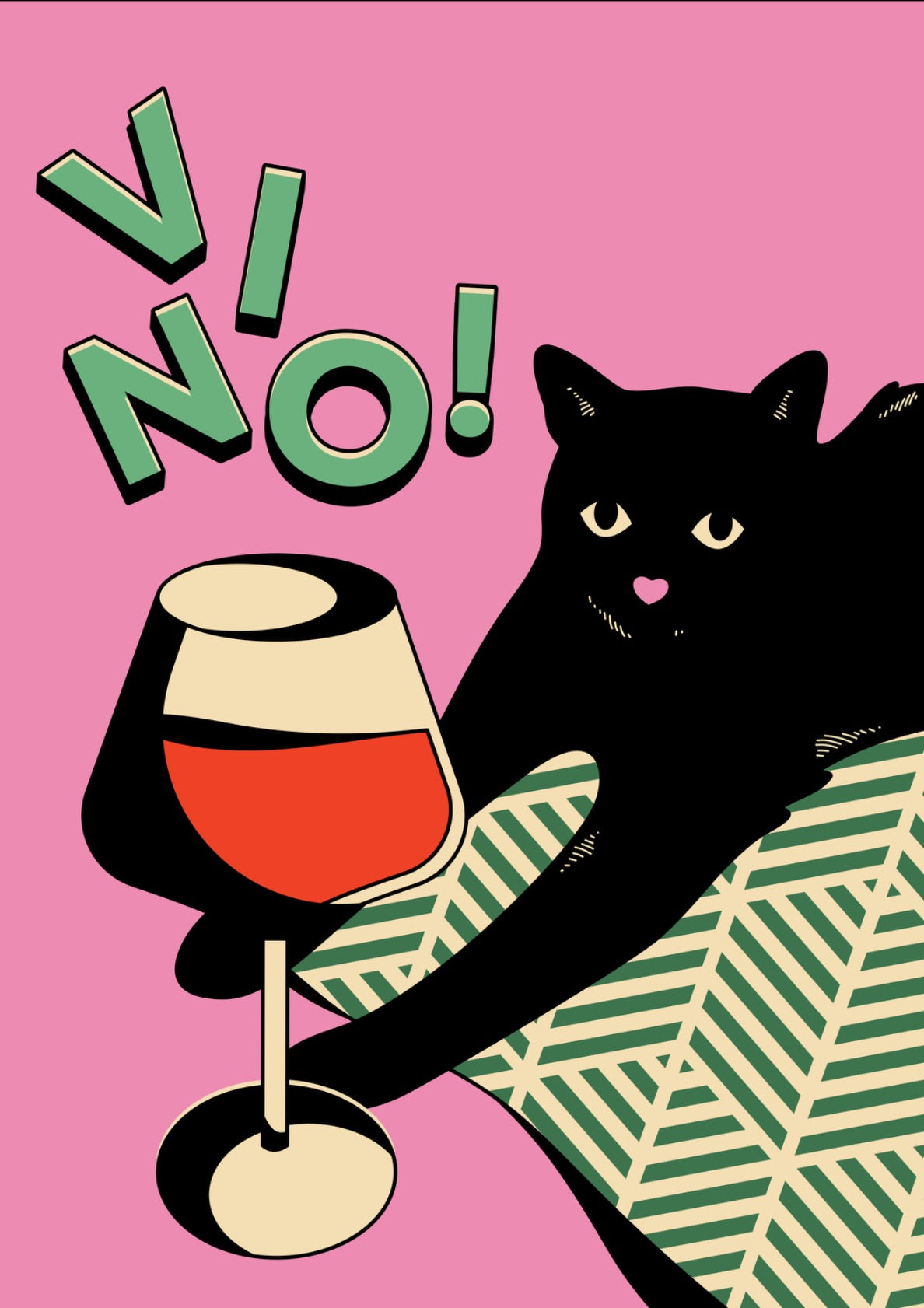 Vino! Black Cat in pink