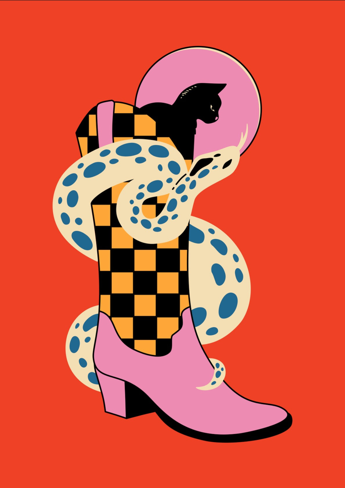 Black Cat Cowboy Boot in red