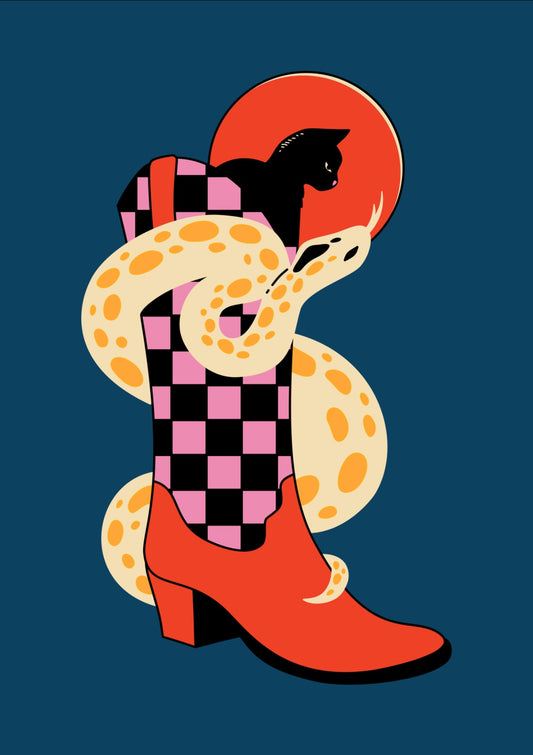 Black Cat Cowboy Boot in dark blue