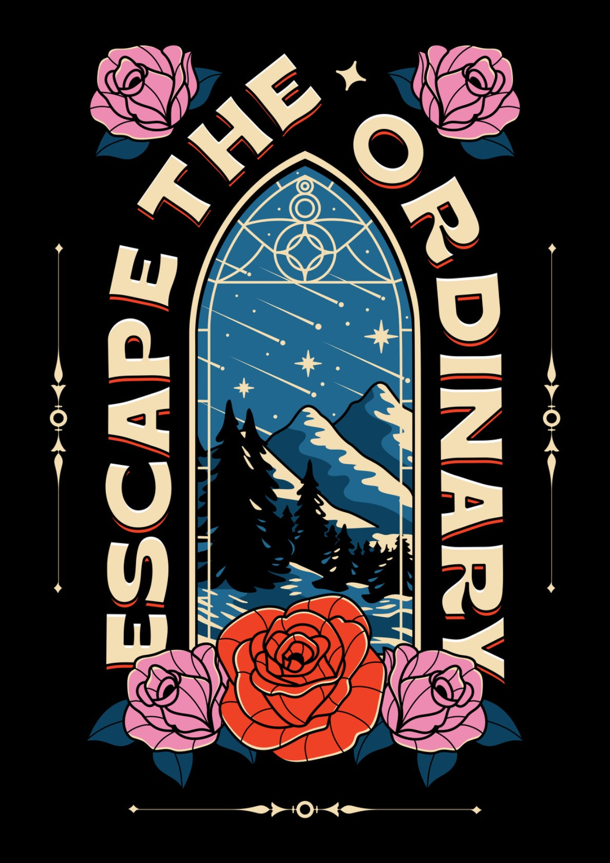 Escape the Ordinary Bookish Print in black