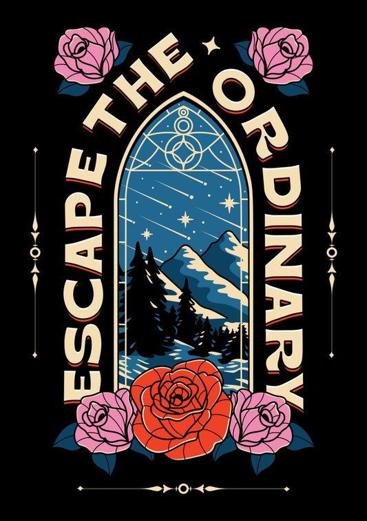 Escape the Ordinary Bookish Print in black