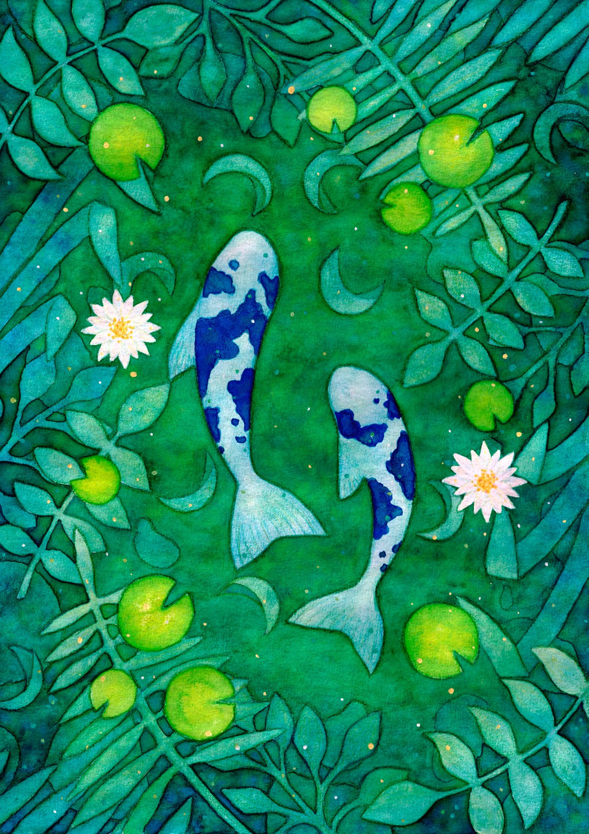 Koi Fish Pond and Lotus Flowers