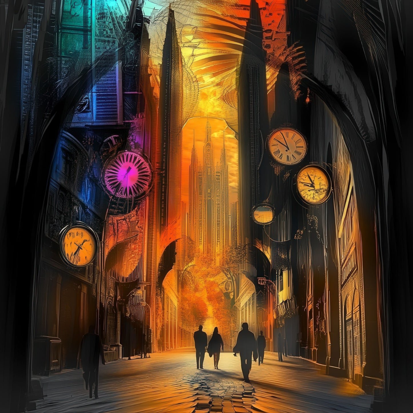 Surreal Urban Collage with Vintage Clippings and Dreamlike Gradient Effect