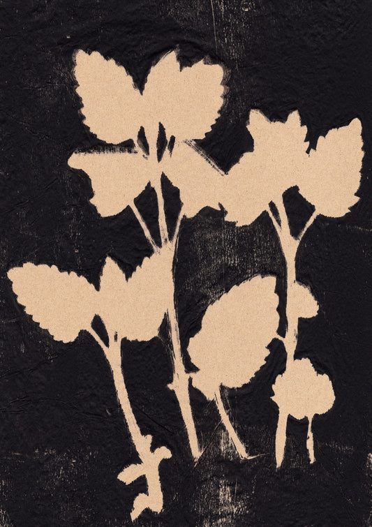 White leaves on black.