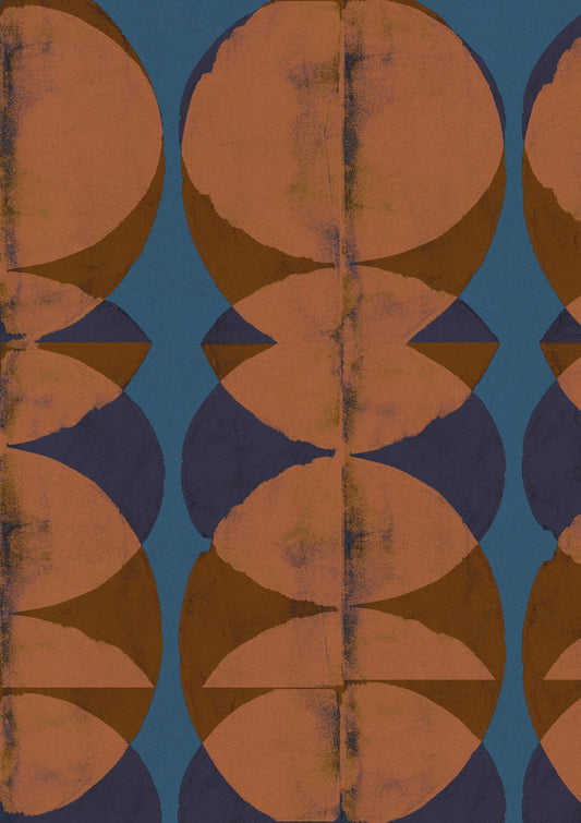 Retro living. Shapes in terra and blue.