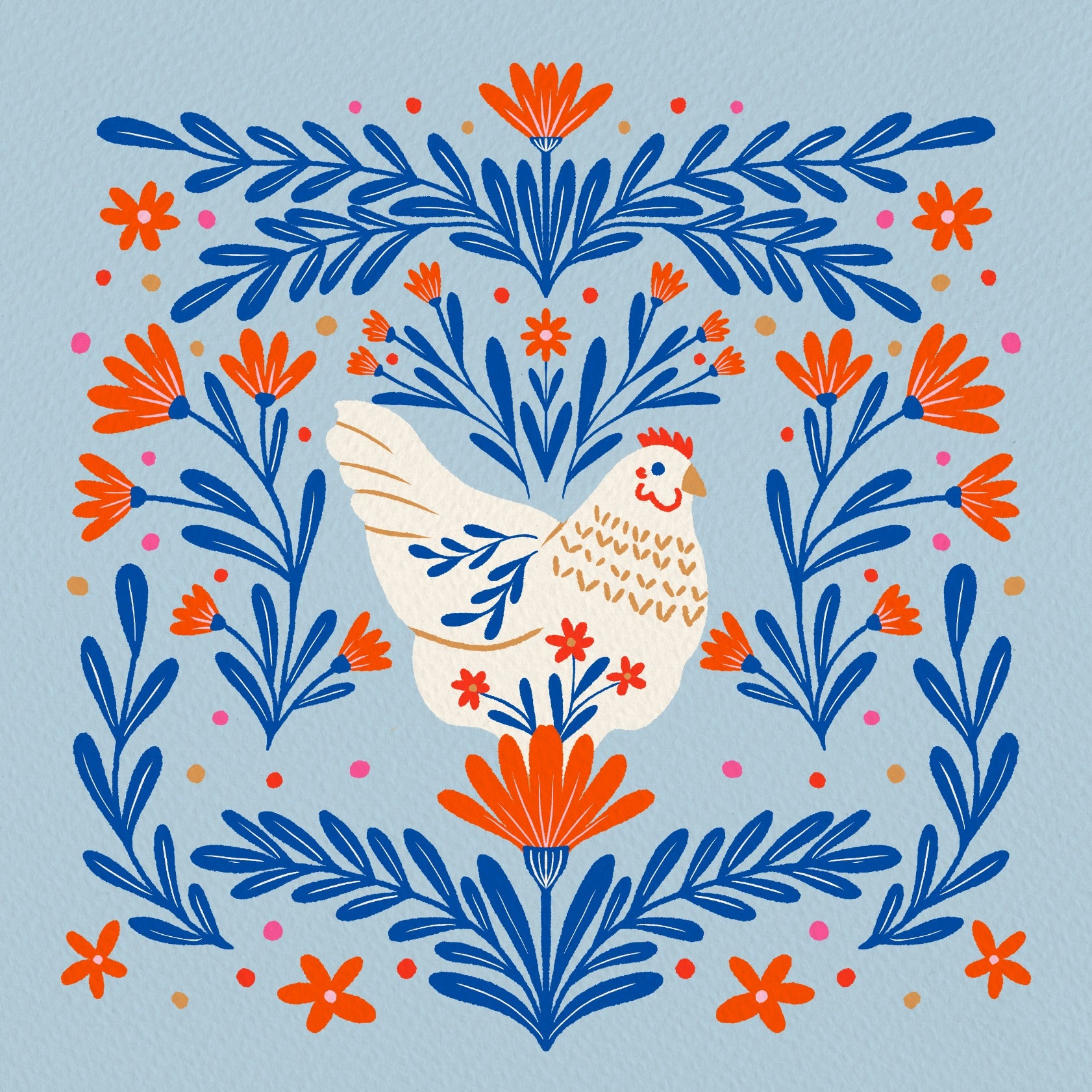 Blooming chicken - blue and orange