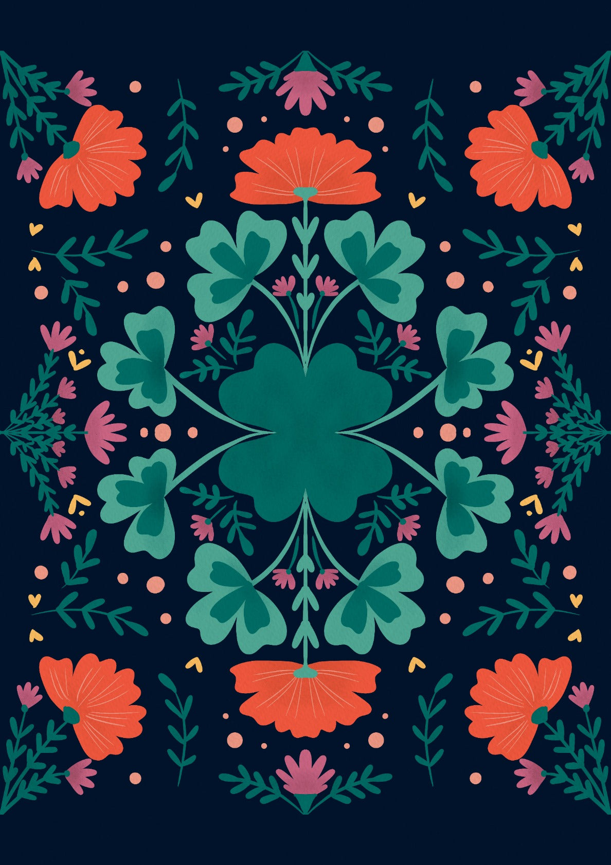Clovers and flowers - teal and orange