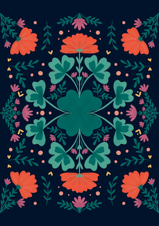 Clovers and flowers - teal and orange