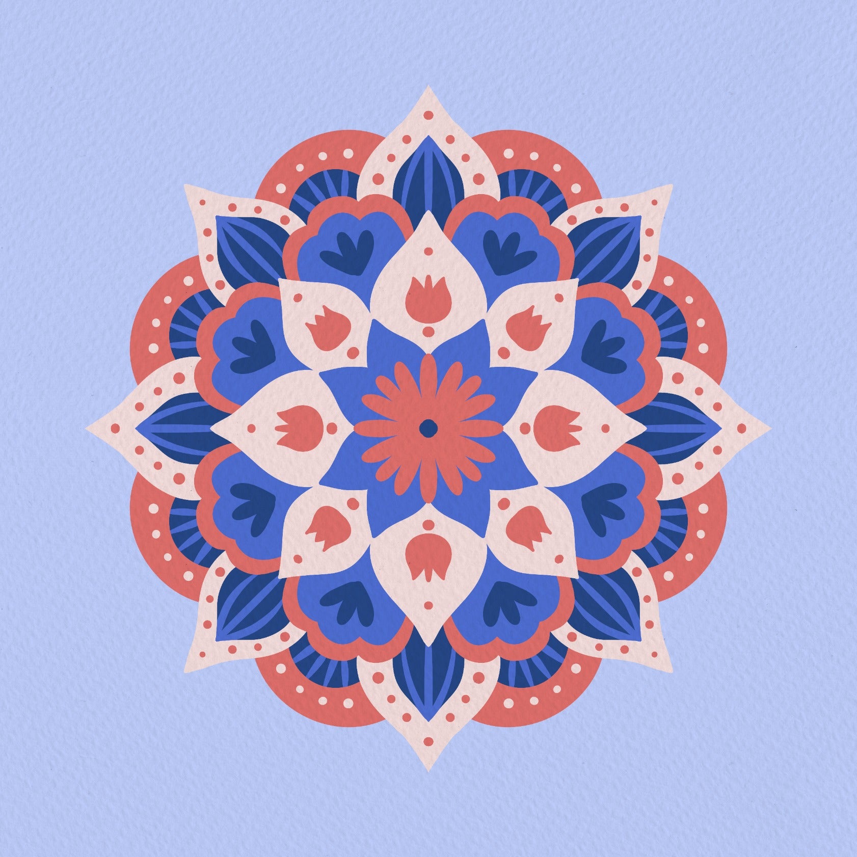 Modern floral mandala - blue and coral