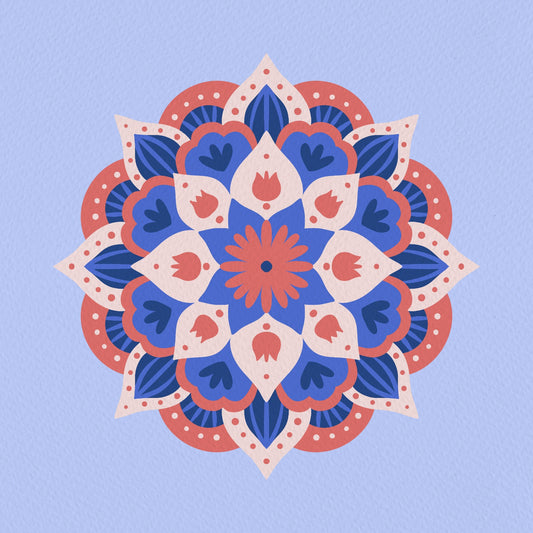Modern floral mandala - blue and coral