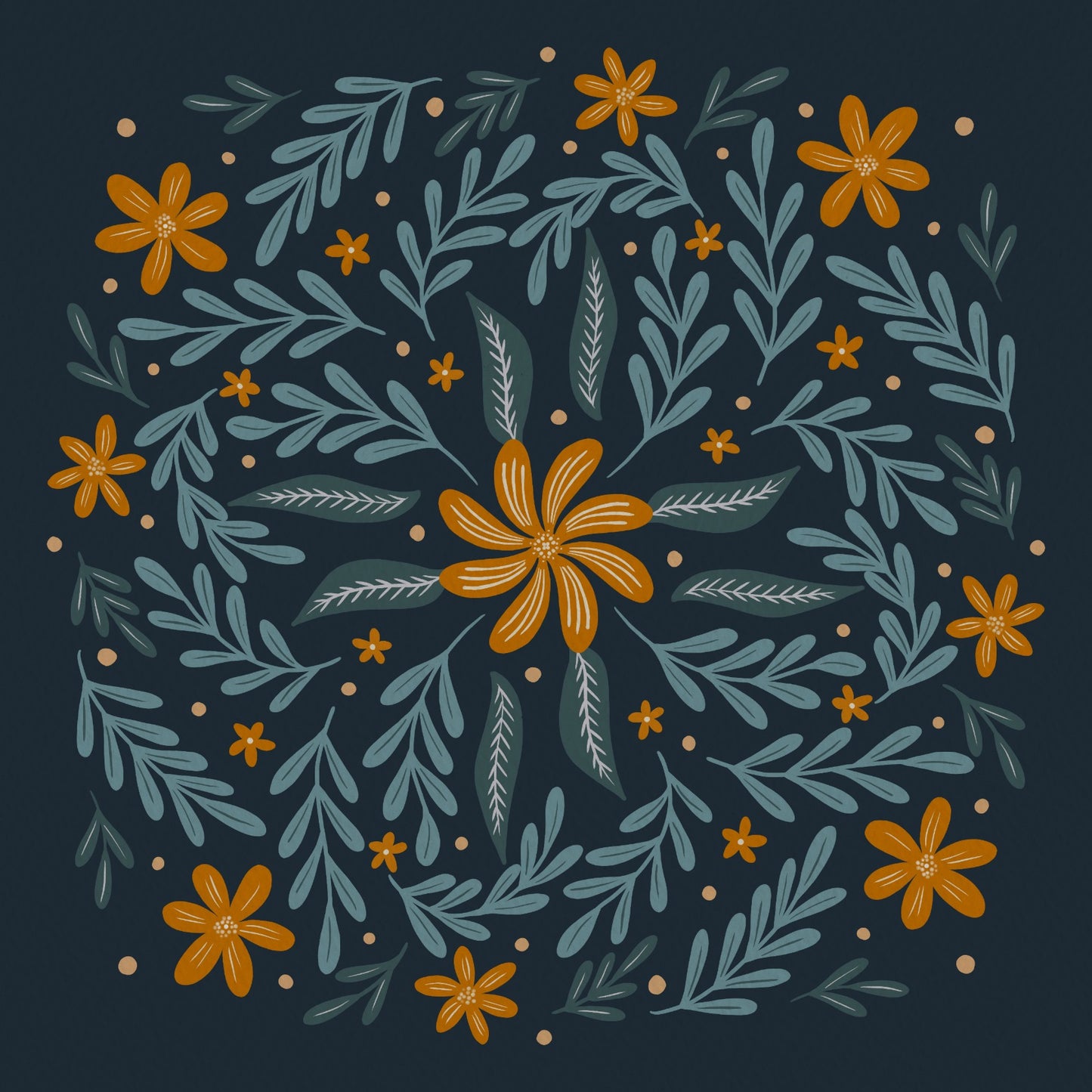 Circular flowers - orange and teal 1
