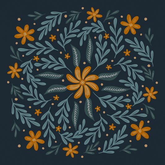 Circular flowers - orange and teal 1