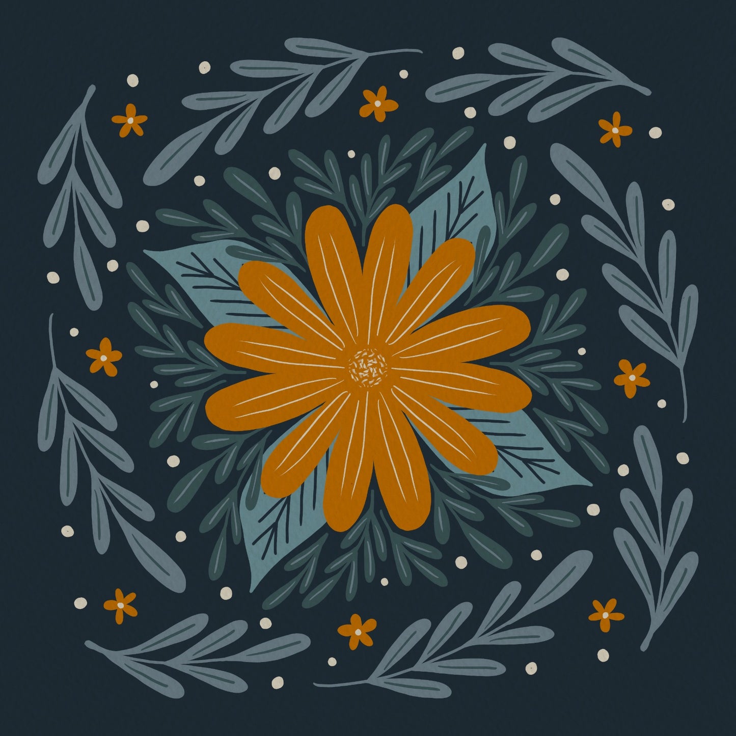 Circular flowers - orange and teal 2