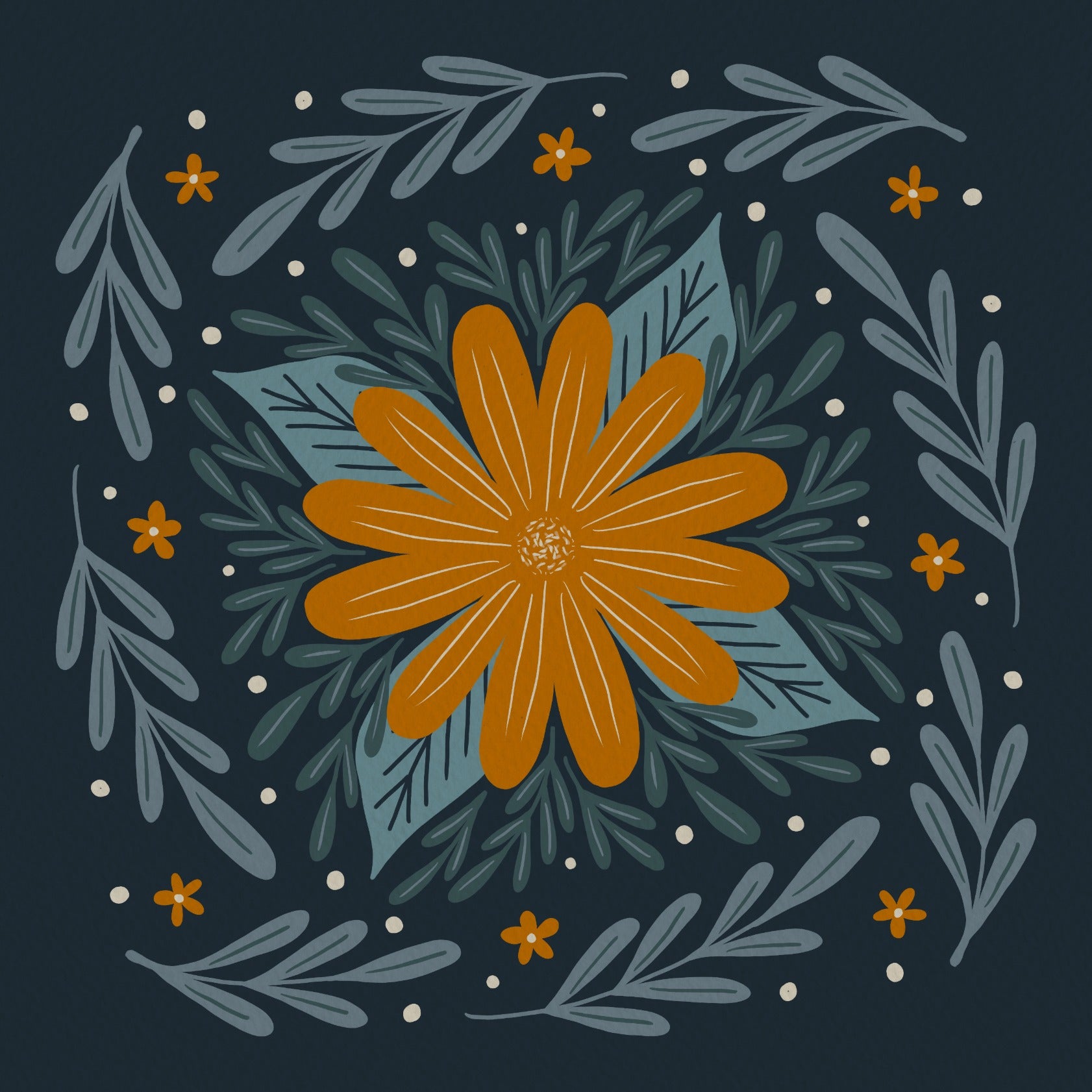 Circular flowers - orange and teal 2
