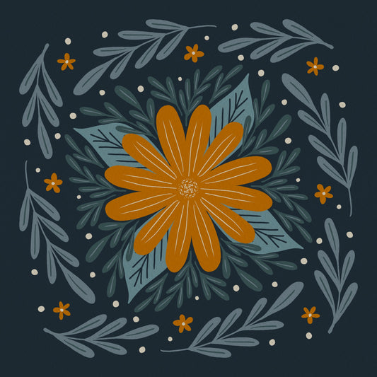 Circular flowers - orange and teal 2