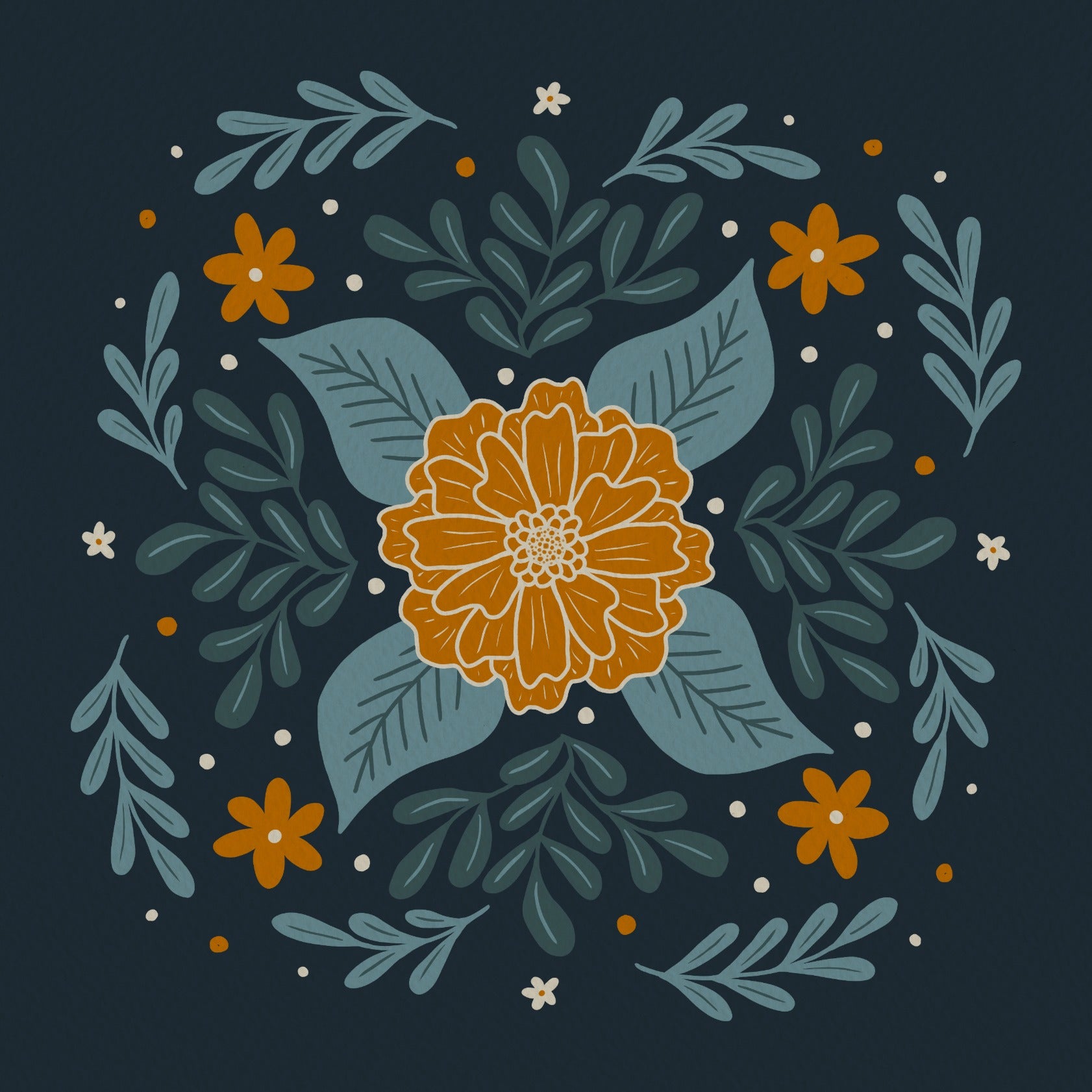 Circular flowers - orange and teal 3