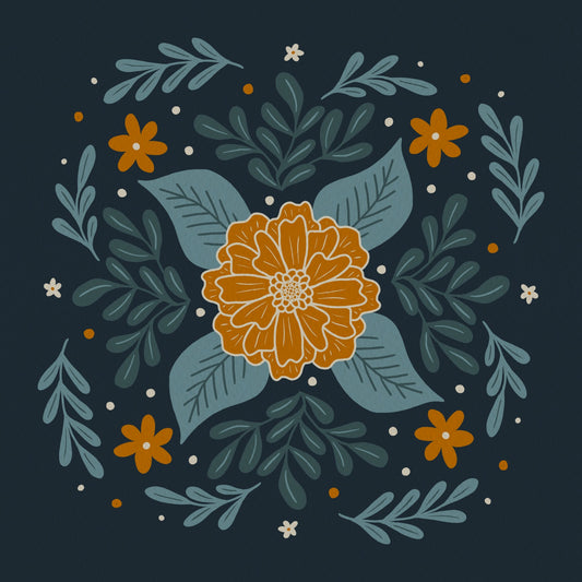 Circular flowers - orange and teal 3