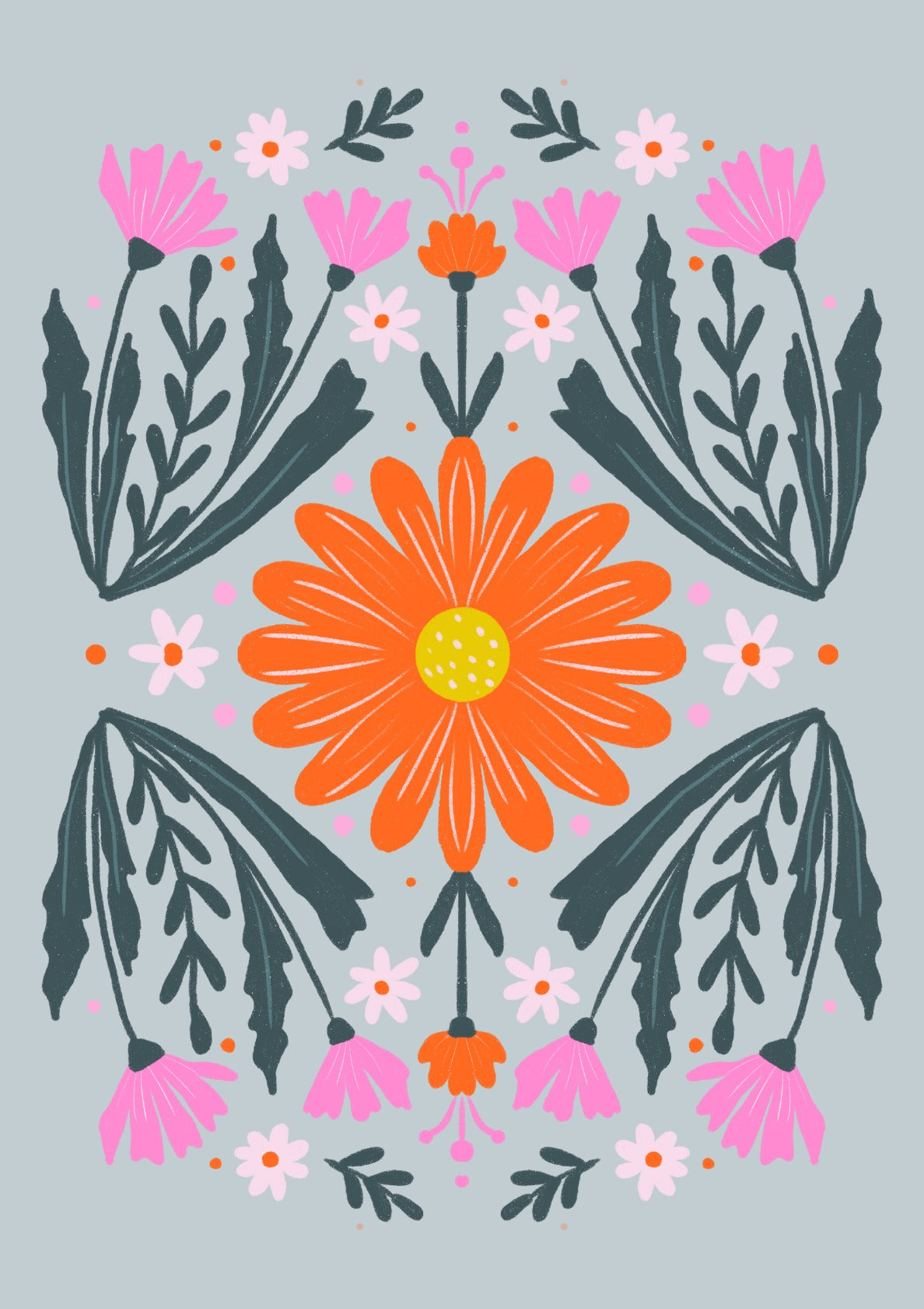 Orange flower and pink buds