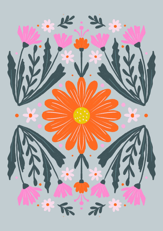 Orange flower and pink buds