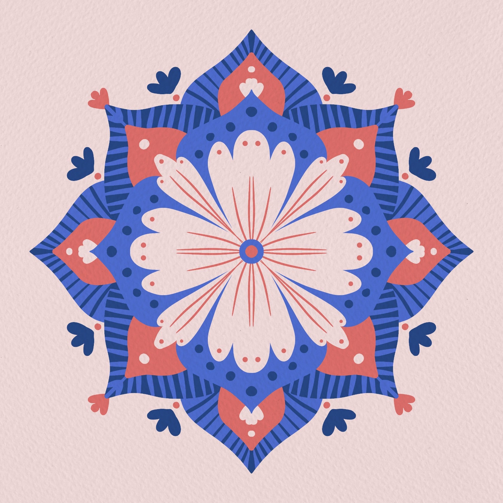 Modern floral mandala - blue and coral 2