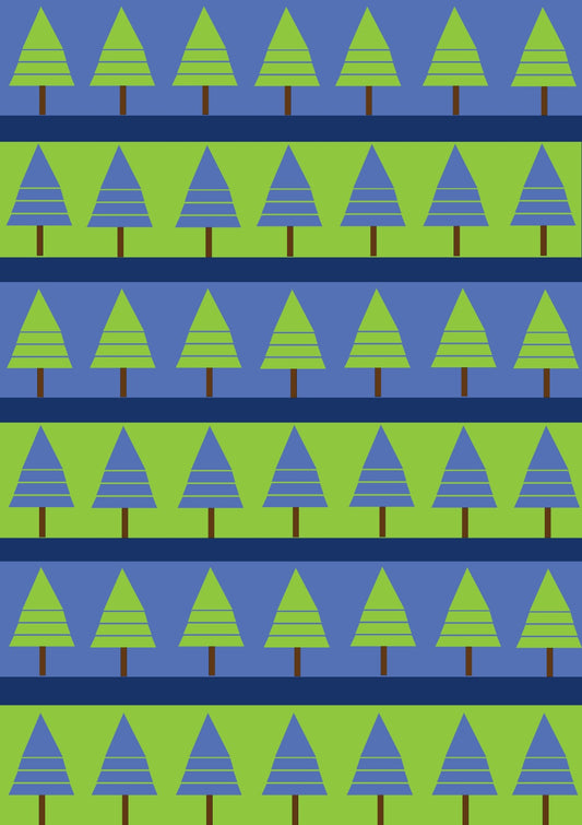 Geometric Blue Green Christmas Tree Stripes