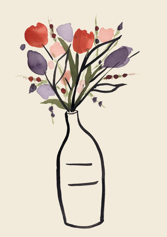 Ink Flowers in Crooked Bottle