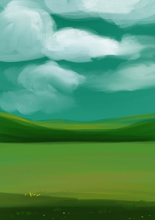 An Assembly Of Clouds Over A Meadow