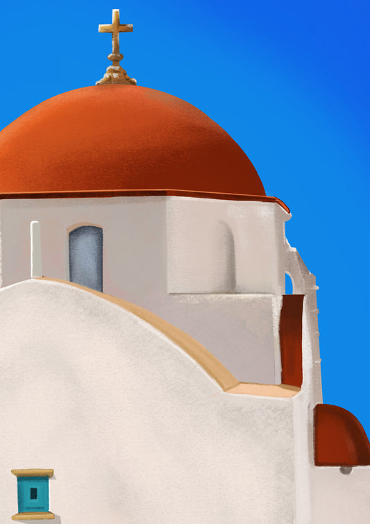 The Red Dome Church In Mykonos, Santorini